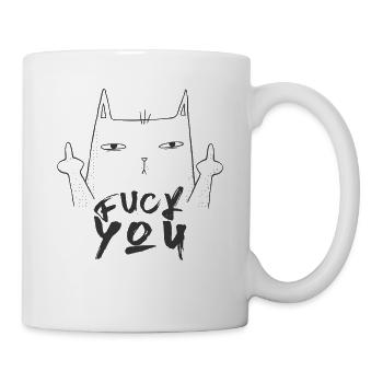 Fuck You - Fuck Off - Katze mit Mittelfinger - Tasse - Weiß - Rechts
