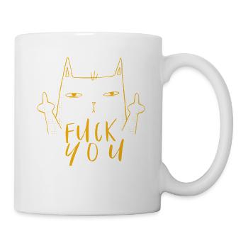 Fuck You - Fuck Off - Katze mit Mittelfinger - Tasse - Weiß - Rechts
