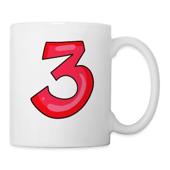 3 rot - Zahl Drei - Ziffer - Tasse - Weiß - Rechts