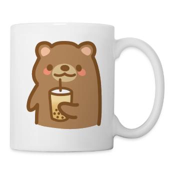 Kawaii baby brown grizzly bear drinking bubble tea - Tasse - Weiß - Rechts
