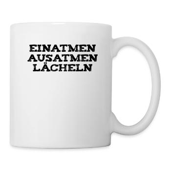 Einatmen Ausatmen Lächeln Lustiges Yoga - Tasse - Weiß - Rechts