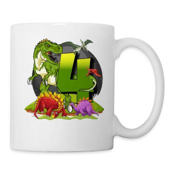 Geschenk-Dinosaurier Geburtstag 4 Jahre Junge - Tasse - Weiß - Rechts