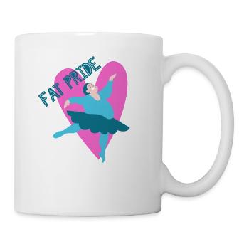 Fat Pride! Happy fat woman dancing - Mug - white - Right