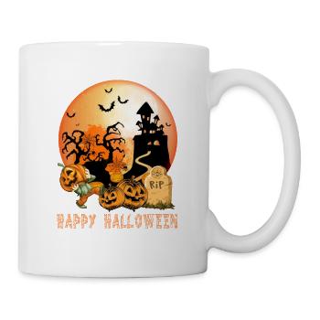 Halloween Zwerg trägt nachts den Kürbis ans Grab - Tasse - Weiß - Rechts