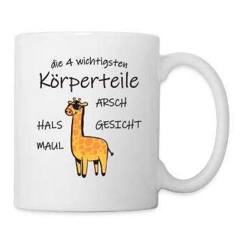 Die 4 wichtigsten Körperteile Giraffe Tier lustig - Tasse - Weiß - Rechts