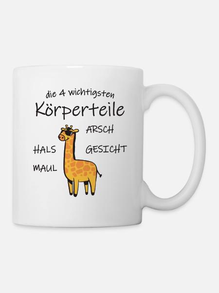 Die 4 wichtigsten Körperteile Giraffe Tier lustig - Tasse - Weiß
