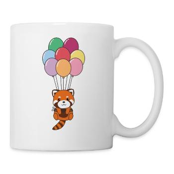 Red Panda flies upwards with colorful balloons - Mug - white - Right