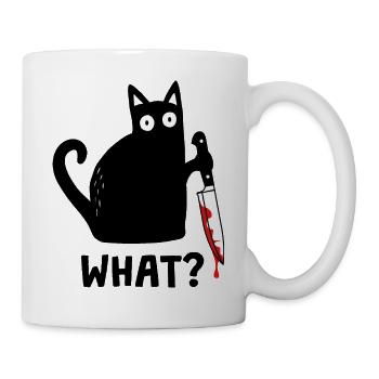 Verrückte Katze What? Lustige Schwarze Katze Humor - Tasse - Weiß - Rechts