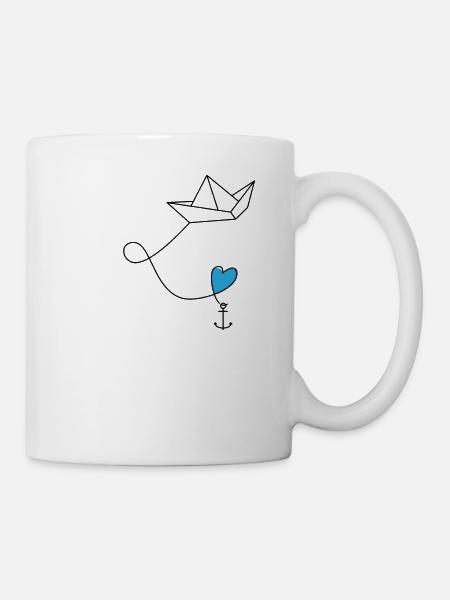 Papierschiff Papierboot mit Anker im Meer - Tasse - Weiß