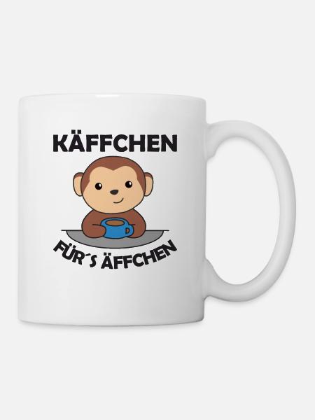 Käffchen fürs Äffchen ein lustiger Affe mit Kaffee - Tasse - Weiß