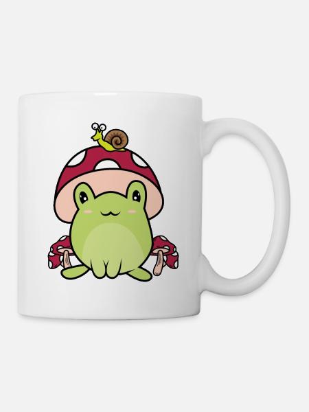 Book Lover Frog with Mushroom Hat Cottagecore Gobl - Mug - white