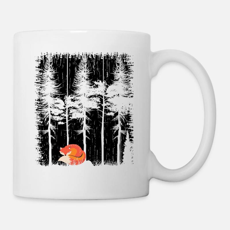 Süßer Fuchs im Wald Retro Muster Vintage Baum Wald - Tasse - Weiß