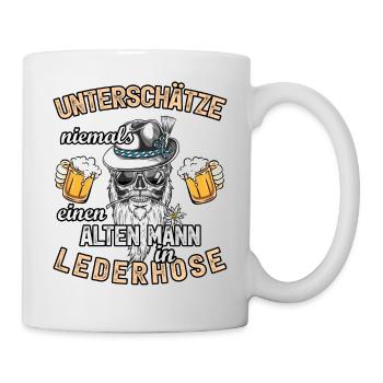 Alter Mann Lederhose Ersatz Tracht - Tasse - Weiß - Rechts