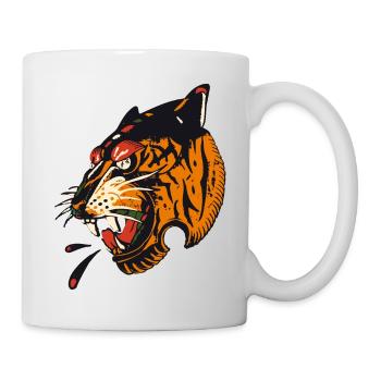 Tigerkopf Old School Tattoo Stil - Tasse - Weiß - Rechts