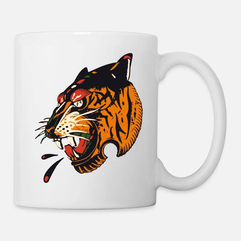 tete de tigre style old school tattoo - Mug blanc - blanc