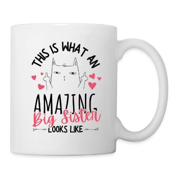 Große Schwester Katze Mittelfinger Schwangerschaft - Tasse - Weiß - Rechts