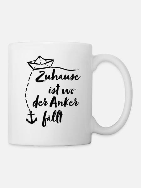 Papierschiff Zuhause ist wo der Anker fällt - Tasse - Weiß