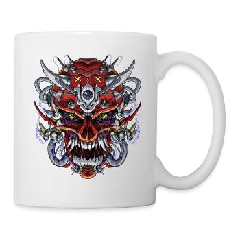 Japanische Dämonenschädel Maske - Tasse - Weiß - Rechts