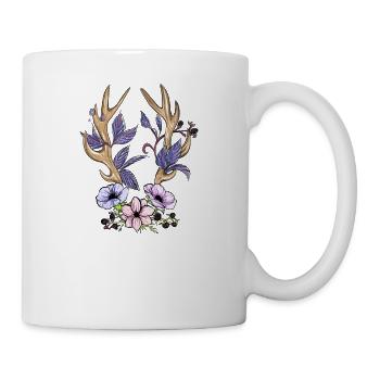 Cerf rouge Bois I Chasse Cerf Fleurs Wild Motif - Mug blanc - blanc - Droite