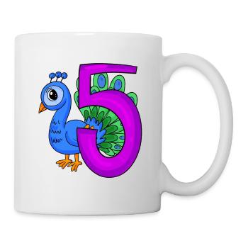 5 Jahre alt - 5. Geburtstag - Pfau Vogel Motiv - Tasse - Weiß - Rechts