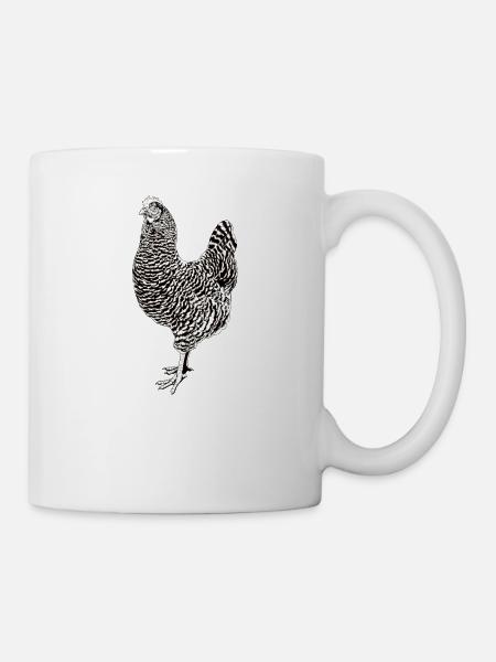Schwarz-Weiß Zeichnung eines Amrock Huhn - Tasse - Weiß
