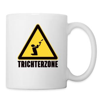 Saufen Achtung Trichtern Shirt Schild - Tasse - Weiß - Rechts