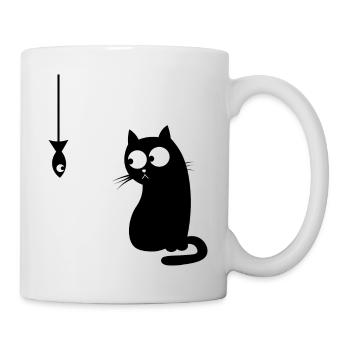 Katze Fisch Spiel Lustig Meme Vintage Geschenkidee - Tasse - Weiß - Rechts
