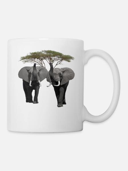 Elefanten und Akazie - Safari in Kenia / Afrika - Tasse - Weiß