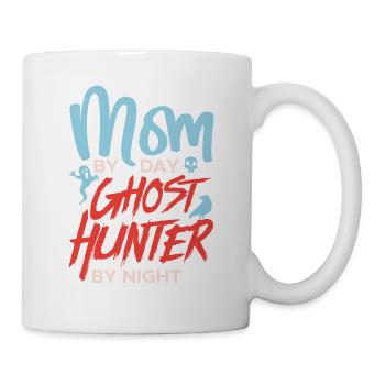 Mom By Day Ghost Hunter By Night Halloween Creepy - Tasse - Weiß - Rechts
