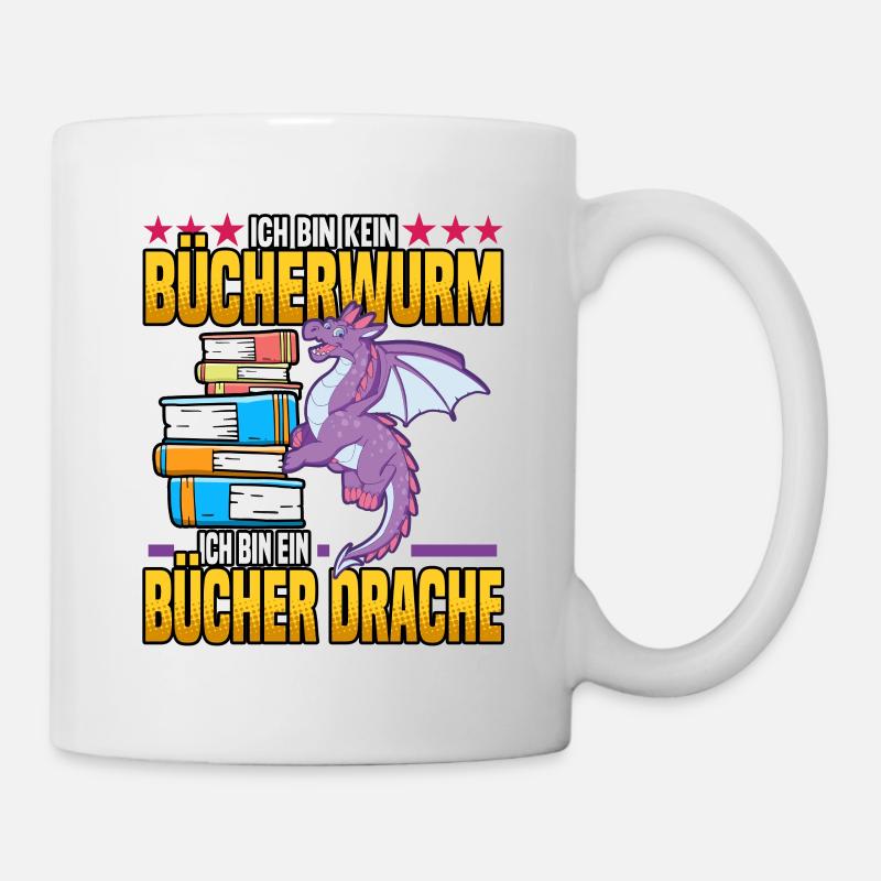 Ich bin kein Bücherwurm ich bin ein Bücher Drache - Tasse - Weiß