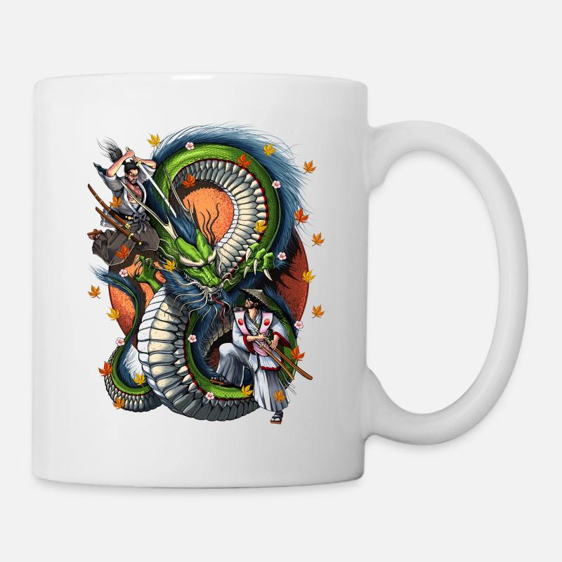 Japanese Samurai Dragon Battle - Mug - white