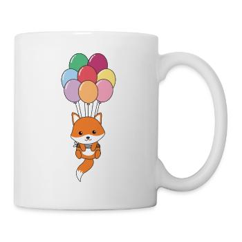 Fox flies upwards with colorful balloons - Mug - white - Right