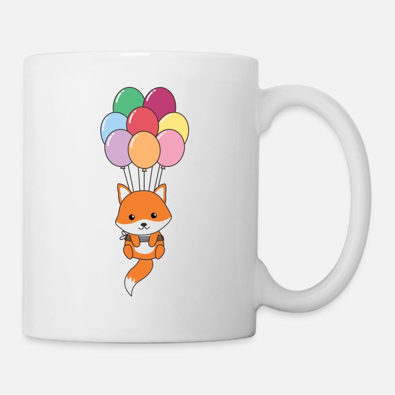 Fuchs fliegt mit bunten Luftballons nach oben - Tasse - Weiß