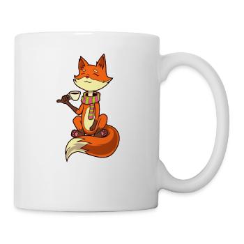 Fuchs trinkt Kaffee - Kaffeetrinker - Tasse - Weiß - Rechts