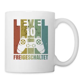 Level 10 freigeschaltet Geburtstagsshirt Geschenk - Tasse - Weiß - Rechts