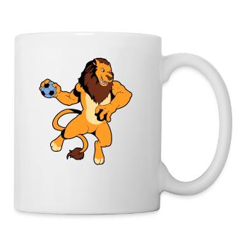 Comic Lion plays handball - Mug - white - Right