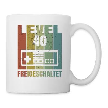 Level 40 freigeschaltet Geburtstagsshirt Geschenk - Tasse - Weiß - Rechts