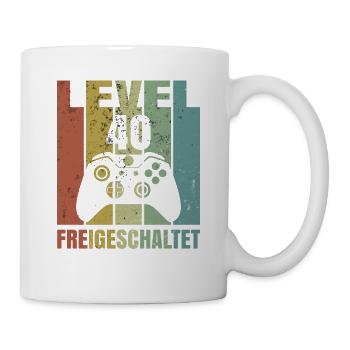 Level 40 freigeschaltet Geburtstagsshirt Geschenk - Tasse - Weiß - Rechts