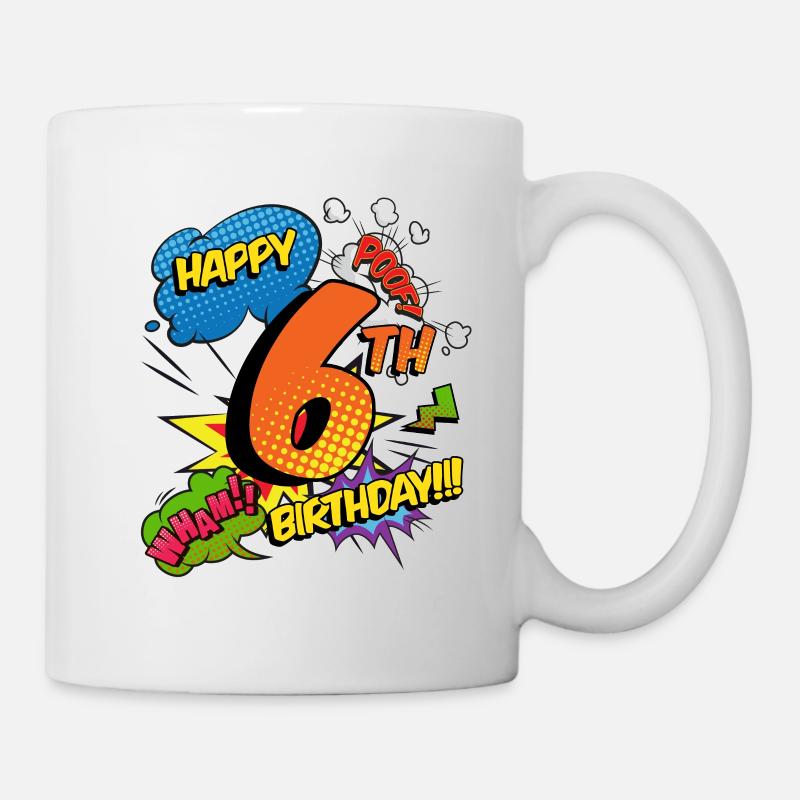 6. Geburtstag Junge Comic-Stil Superhelden - Tasse - Weiß