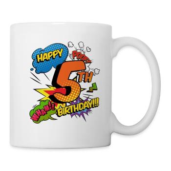 5. Geburtstag Junge Comic-Stil Superhelden - Tasse - Weiß - Rechts
