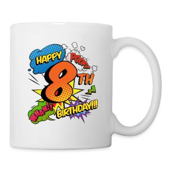 8. Geburtstag Junge Comic-Stil Superhelden - Tasse - Weiß - Rechts