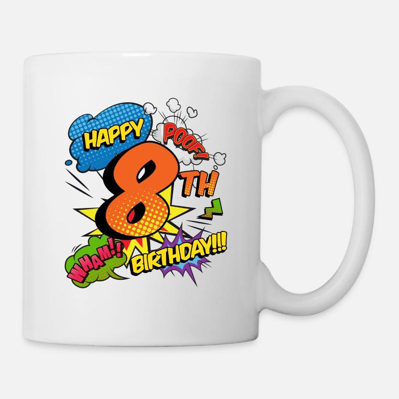 8. Geburtstag Junge Comic-Stil Superhelden - Tasse - Weiß