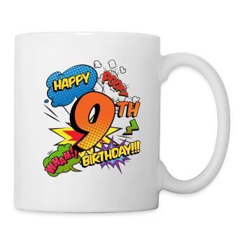 9. Geburtstag Junge Comic-Stil Superhelden - Tasse - Weiß - Rechts