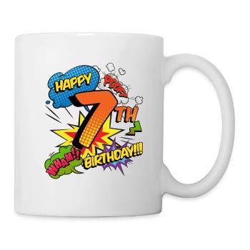 7. Geburtstag Junge Comic-Stil Superhelden - Tasse - Weiß - Rechts