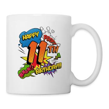 11. Geburtstag Junge Comic-Stil Superhelden - Tasse - Weiß - Rechts