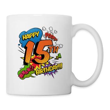 15. Geburtstag Junge Comic-Stil Superhelden - Tasse - Weiß - Rechts