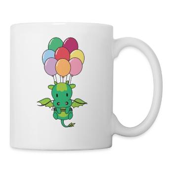 Dragon flies upwards with colorful balloons - Mug - white - Right