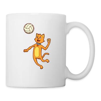 Comic cat plays volleyball - Mug - white - Right