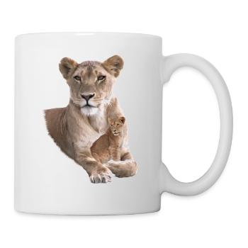 Löwen-Mama mit Baby - Raubkatze - Katze - Afrika - Tasse - Weiß - Rechts