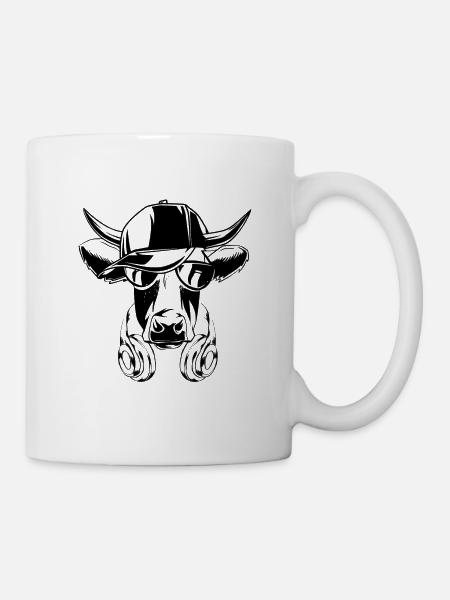 Kuh mit Kopfhörer und cooler Sonnen Brille - Tasse - Weiß